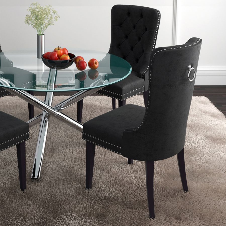 Chaise d'appoint Rizzo, lot de 2 en velours noir