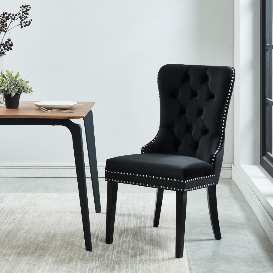 Chaise d'appoint Rizzo, lot de 2 en velours noir