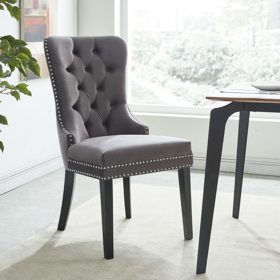 Chaise d'appoint Rizzo, lot de 2 en velours gris
