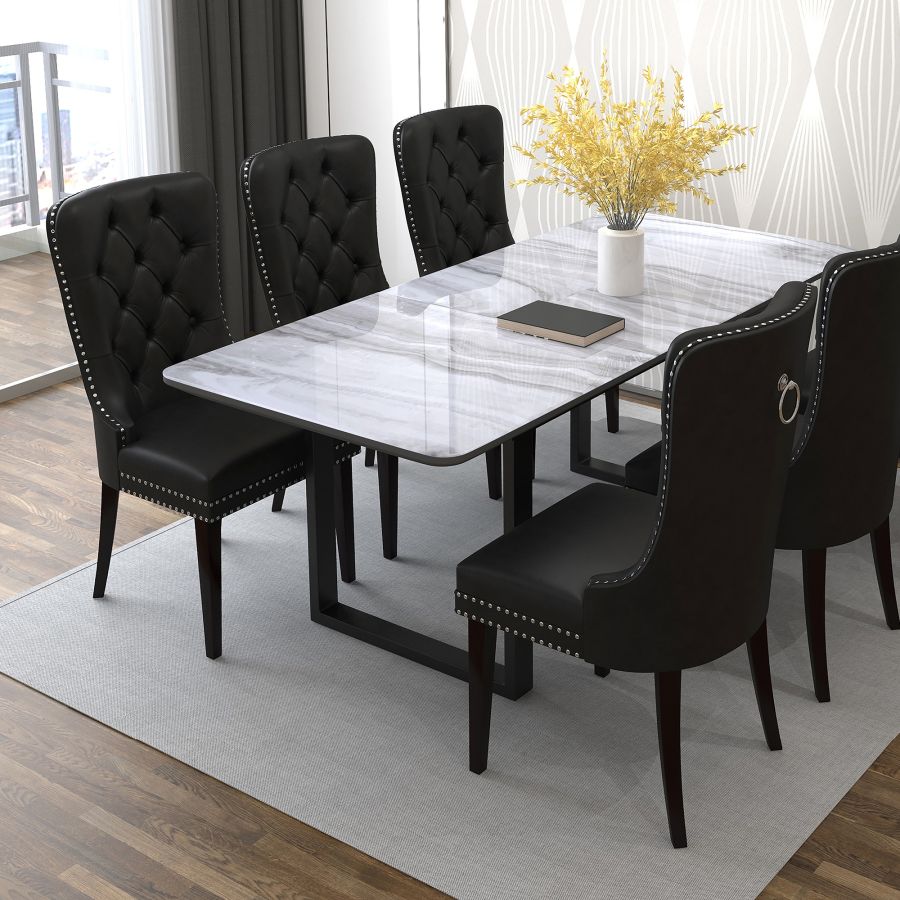 Chaise d'appoint Rizzo, ensemble de 2, en similicuir noir