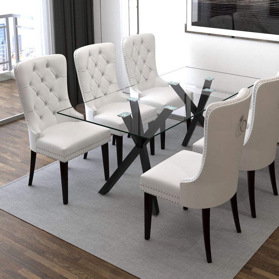 Chaise d'appoint Rizzo, ensemble de 2, en similicuir blanc