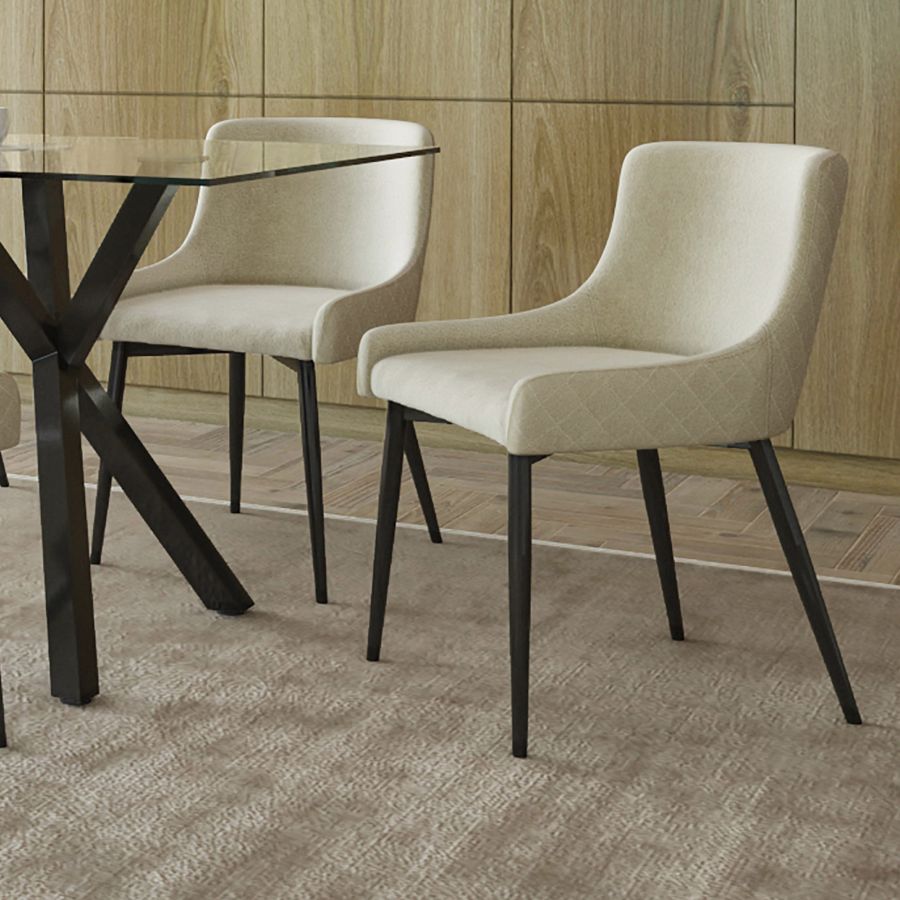 Chaise d'appoint Bianca, ensemble de 2 en beige avec pied noir