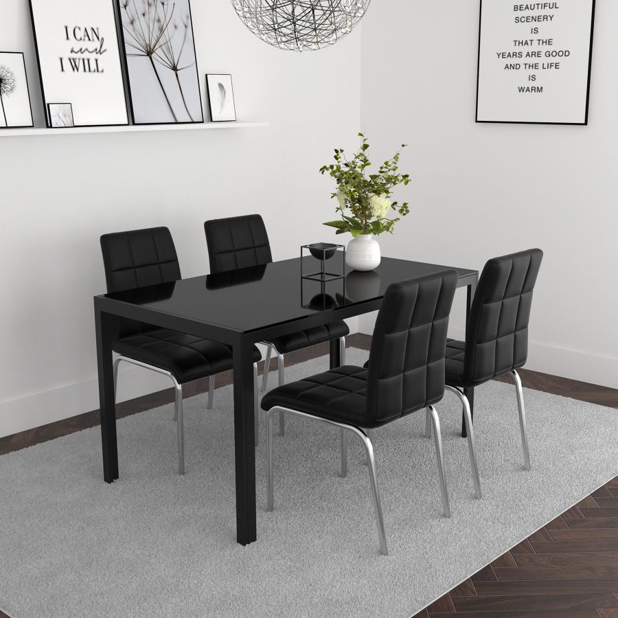 Chaise d'appoint Solara II, ensemble de 4 en noir