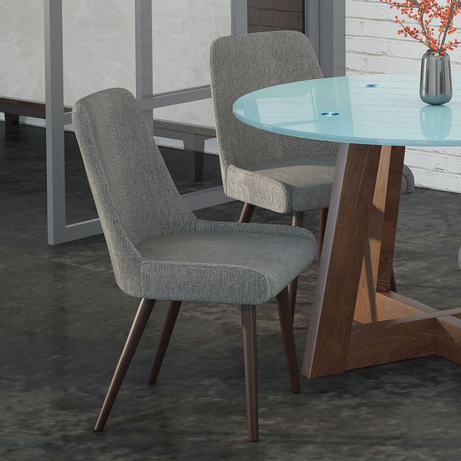 Chaise d'appoint Mia, ensemble de 2 en gris foncé/pieds en noyer