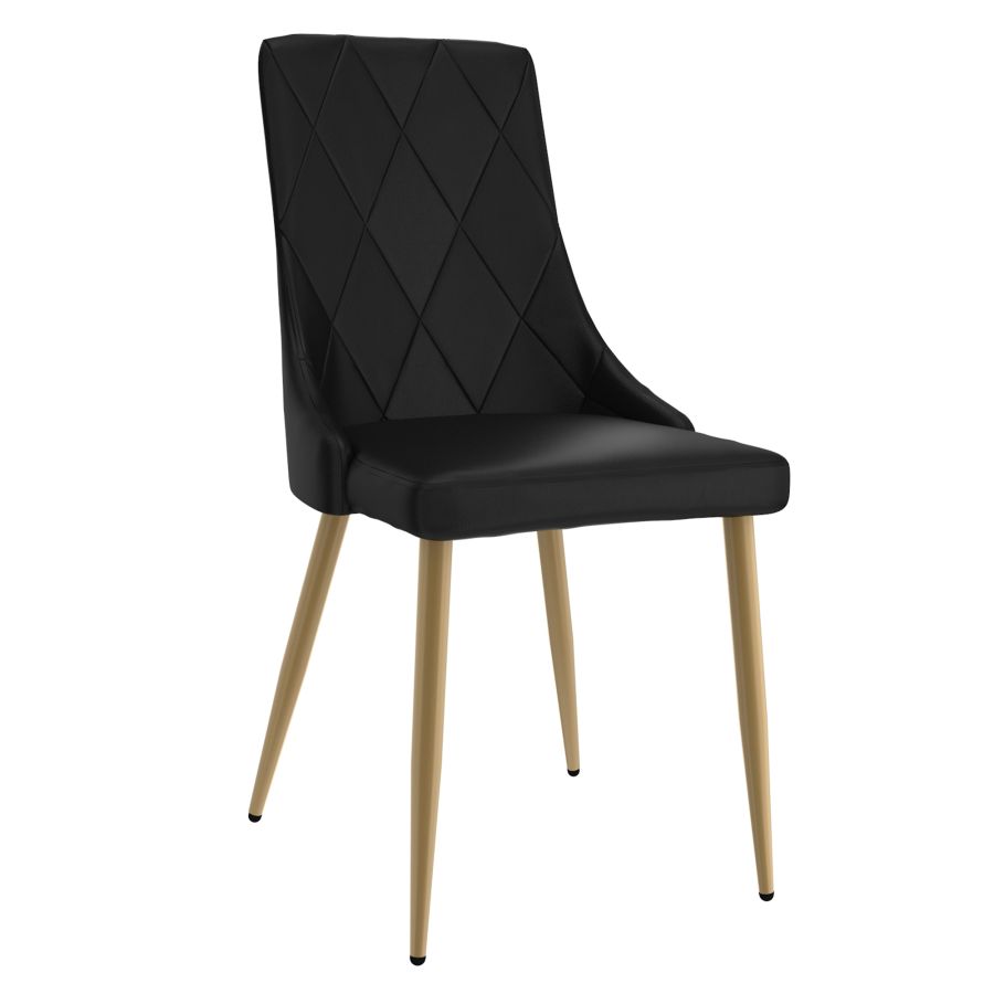 Chaise d'appoint Antoine, ensemble de 2, en noir avec pieds en or vieilli