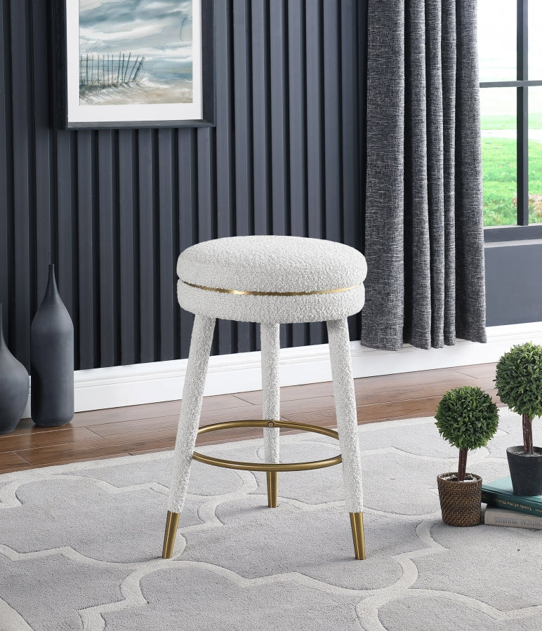 Tabouret de comptoir en tissu bouclé corail