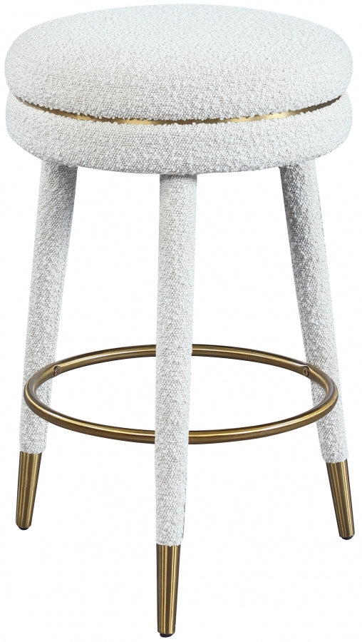 Tabouret de comptoir en tissu bouclé corail