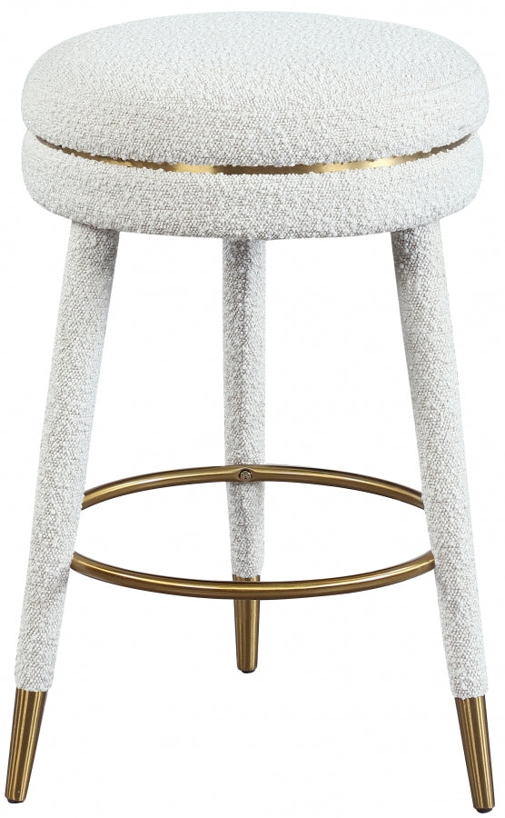 Tabouret de comptoir en tissu bouclé corail