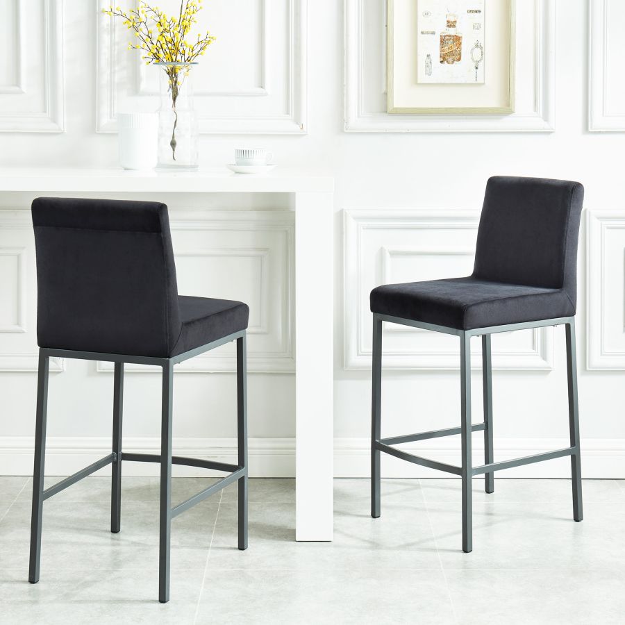 Tabouret de comptoir Diego 26'', ensemble de 2 en noir/pieds gris