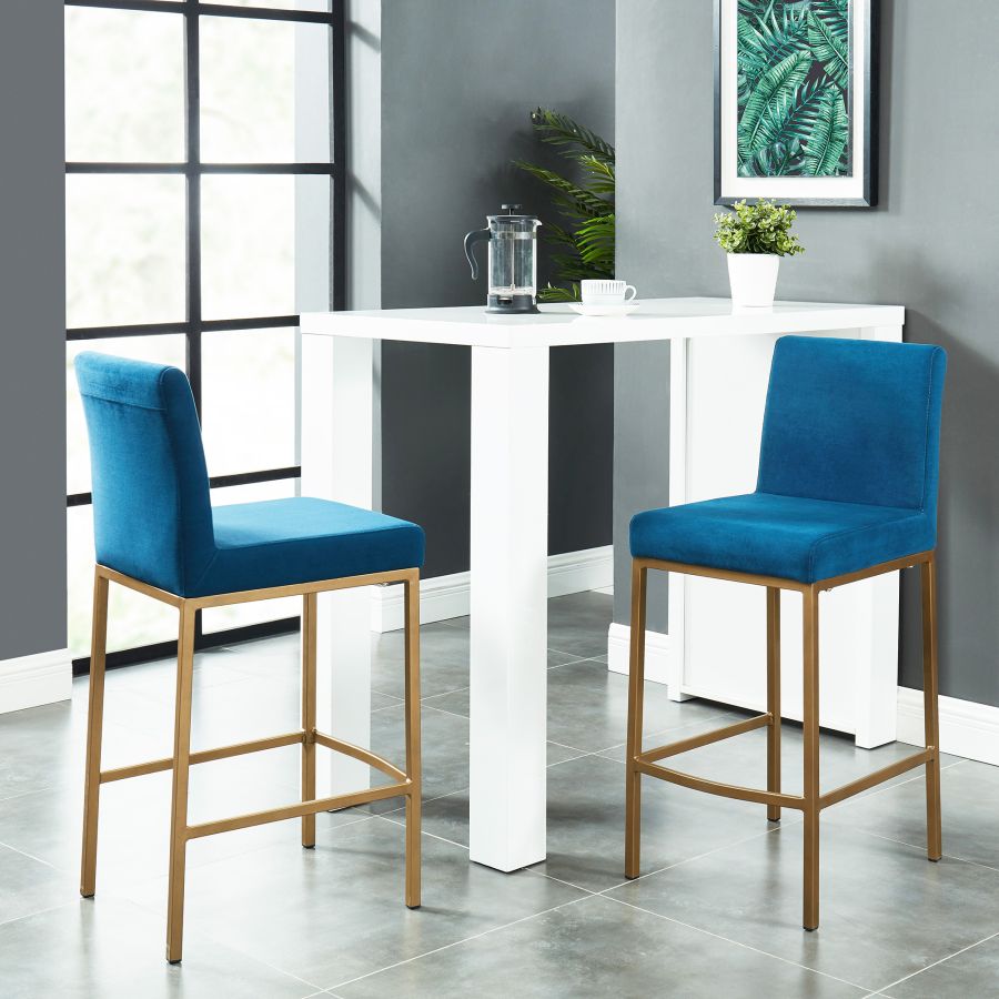 Tabouret de comptoir Diego 26'', ensemble de 2 en bleu/pieds or vieilli