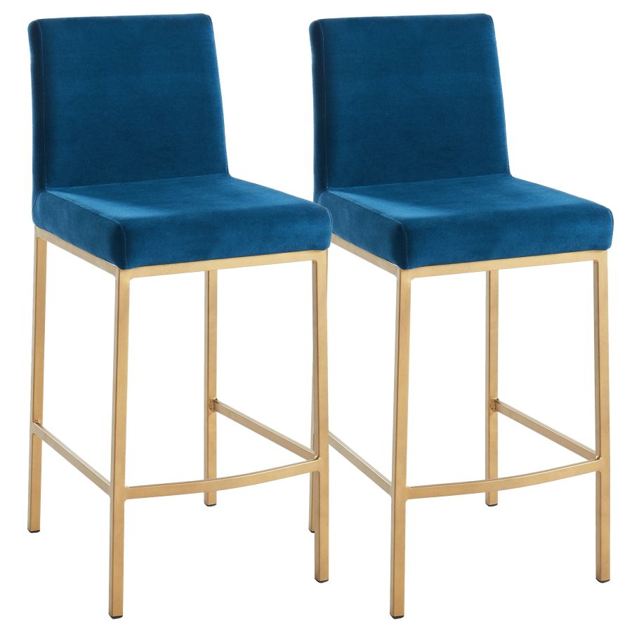 Tabouret de comptoir Diego 26'', ensemble de 2 en bleu/pieds or vieilli