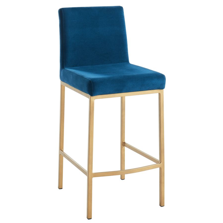 Tabouret de comptoir Diego 26'', ensemble de 2 en bleu/pieds or vieilli