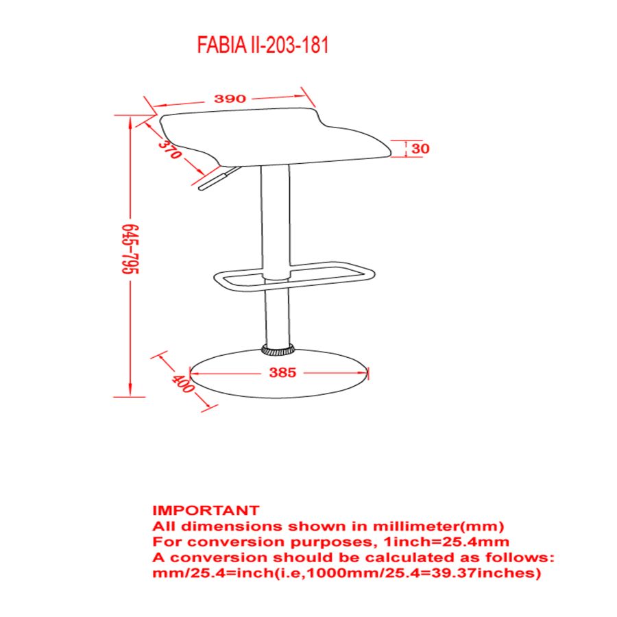 Fabia II Air Lift Tabouret, lot de 2 en noir