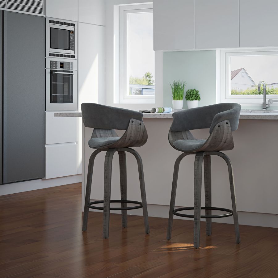 Tabouret de comptoir Holt 26'' en velours gris