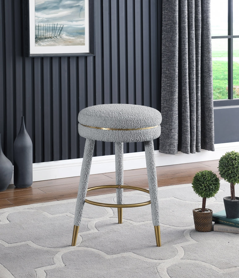 Tabouret de comptoir en tissu bouclé corail