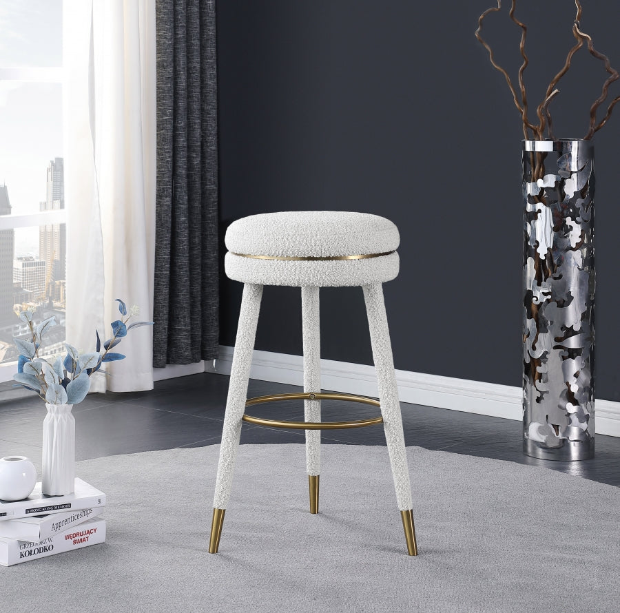 Tabouret de bar en tissu bouclé corail