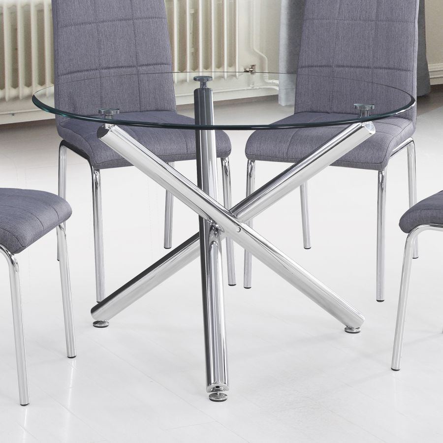 Ensemble de salle à manger Solara II 5 pièces en chrome avec chaise blanche