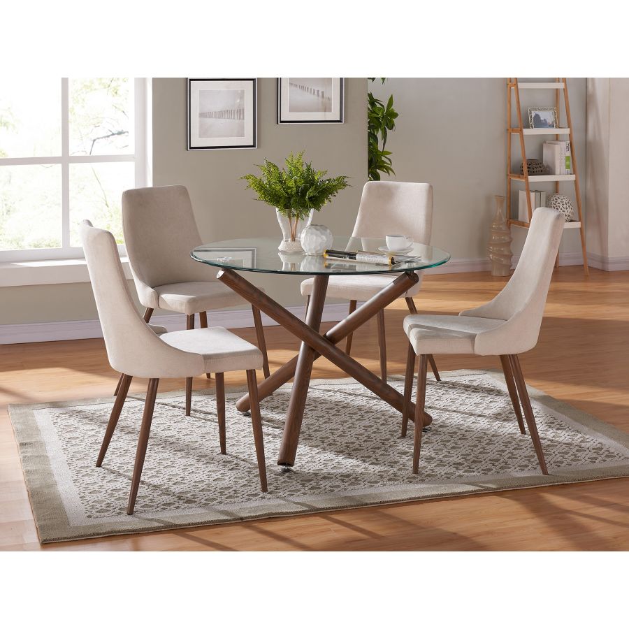 Ensemble de salle à manger Rocca/Cora 5 pièces en noyer avec chaise beige