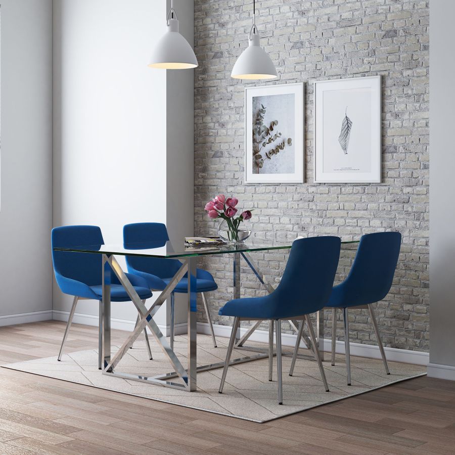 Ensemble de salle à manger Lorenzo/Cassidy 5 pièces en chrome avec chaise bleue