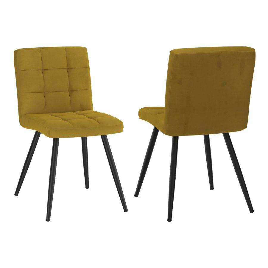 Ensemble de salle à manger 7 pièces Stark/Suzette en noir avec chaise moutarde