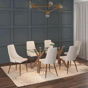 Ensemble de salle à manger 7 pièces Stark/Cora en noyer avec chaise beige