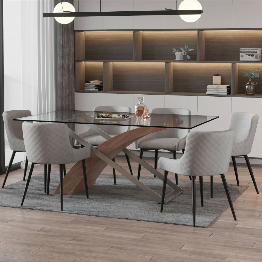 Ensemble de salle à manger Veneta/Bianca 7 pièces en noyer avec chaise noire et grise