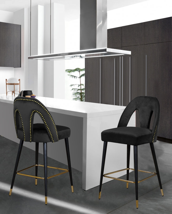 Tabouret de comptoir en velours Akoya