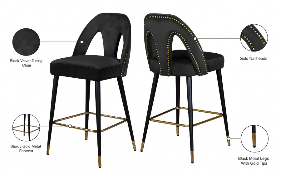 Tabouret de comptoir en velours Akoya