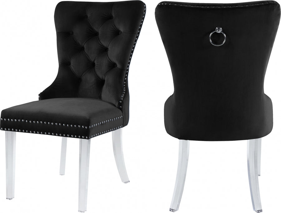 Chaise de salle à manger Miley en velours avec pieds en acrylique