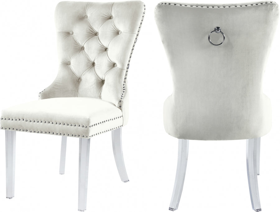 Chaise de salle à manger Miley en velours avec pieds en acrylique
