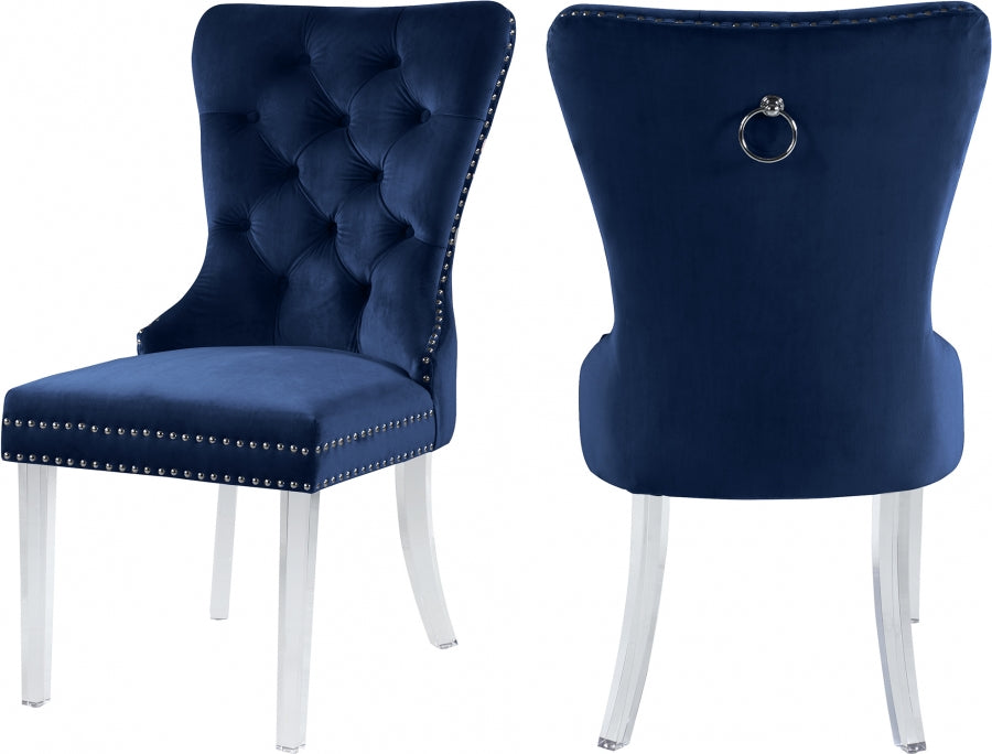 Chaise de salle à manger Miley en velours avec pieds en acrylique