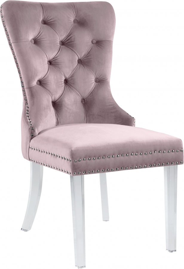 Chaise de salle à manger Miley en velours avec pieds en acrylique