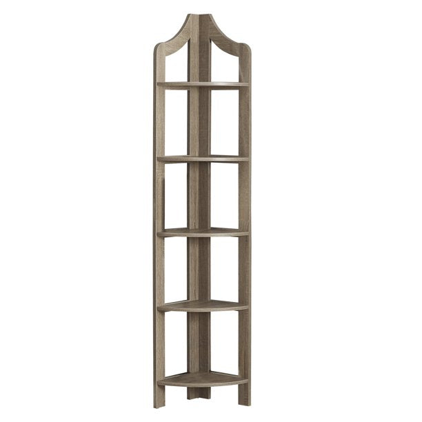 BIBLIOTHÈQUE - 72"H / ÉTAGERE D'ACCENT EN COIN TAUPE FONCÉ 