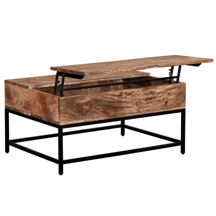 Table basse à plateau relevable Ojas en naturel brûlé