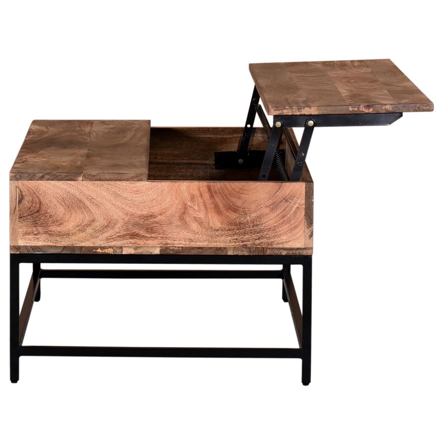 Table basse à plateau relevable Ojas en naturel brûlé