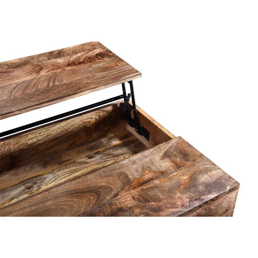 Table basse à plateau relevable Ojas en naturel brûlé
