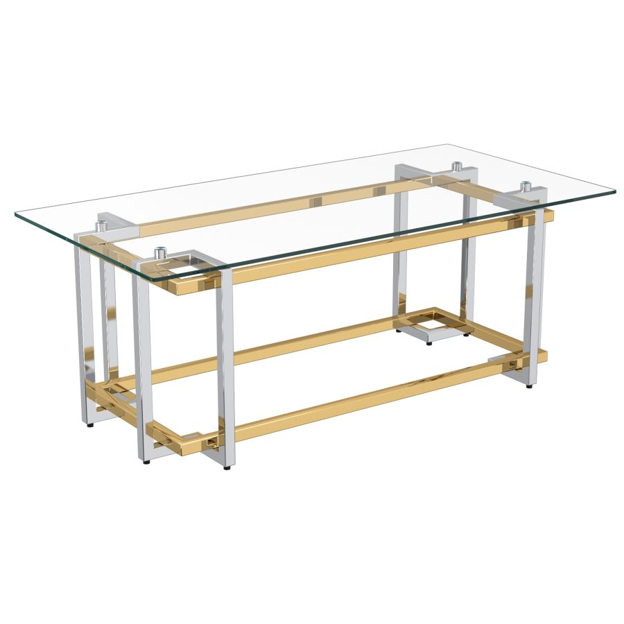 Table basse rectangulaire Florina en argent et or