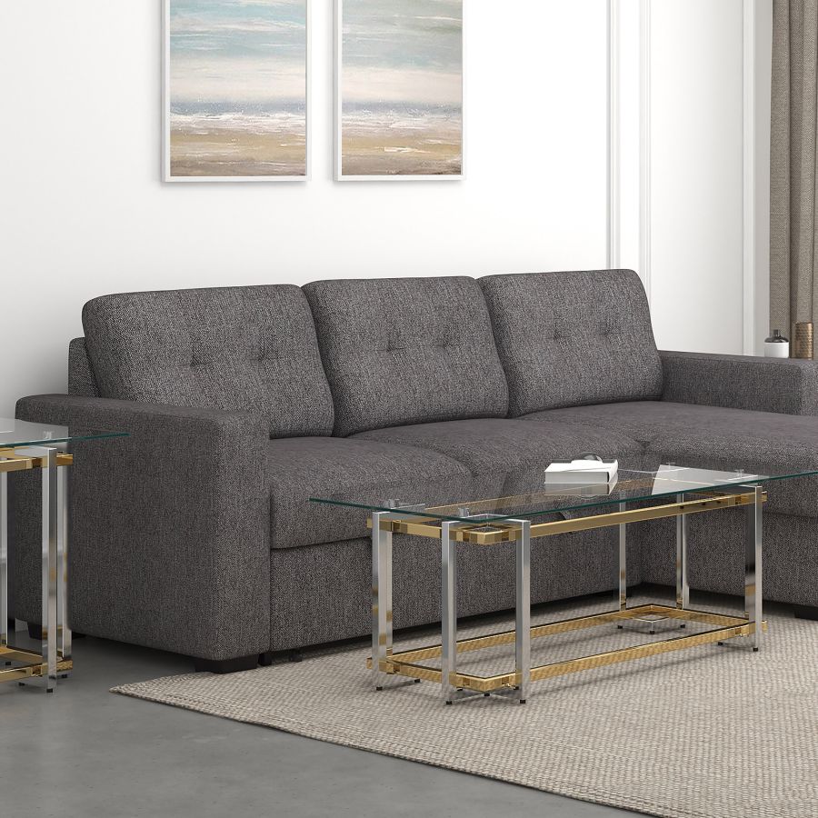 Table basse rectangulaire Florina en argent et or