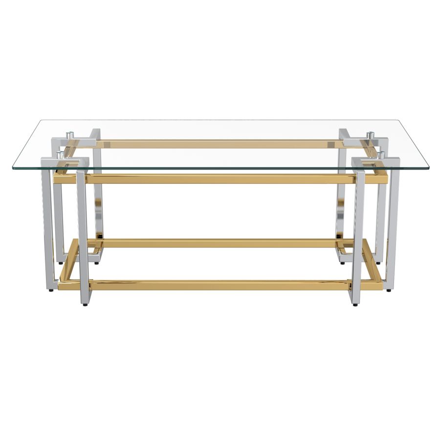 Table basse rectangulaire Florina en argent et or