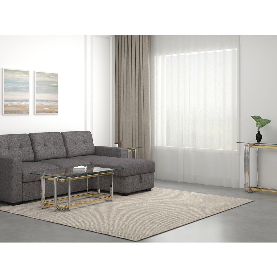 Table basse rectangulaire Florina en argent et or