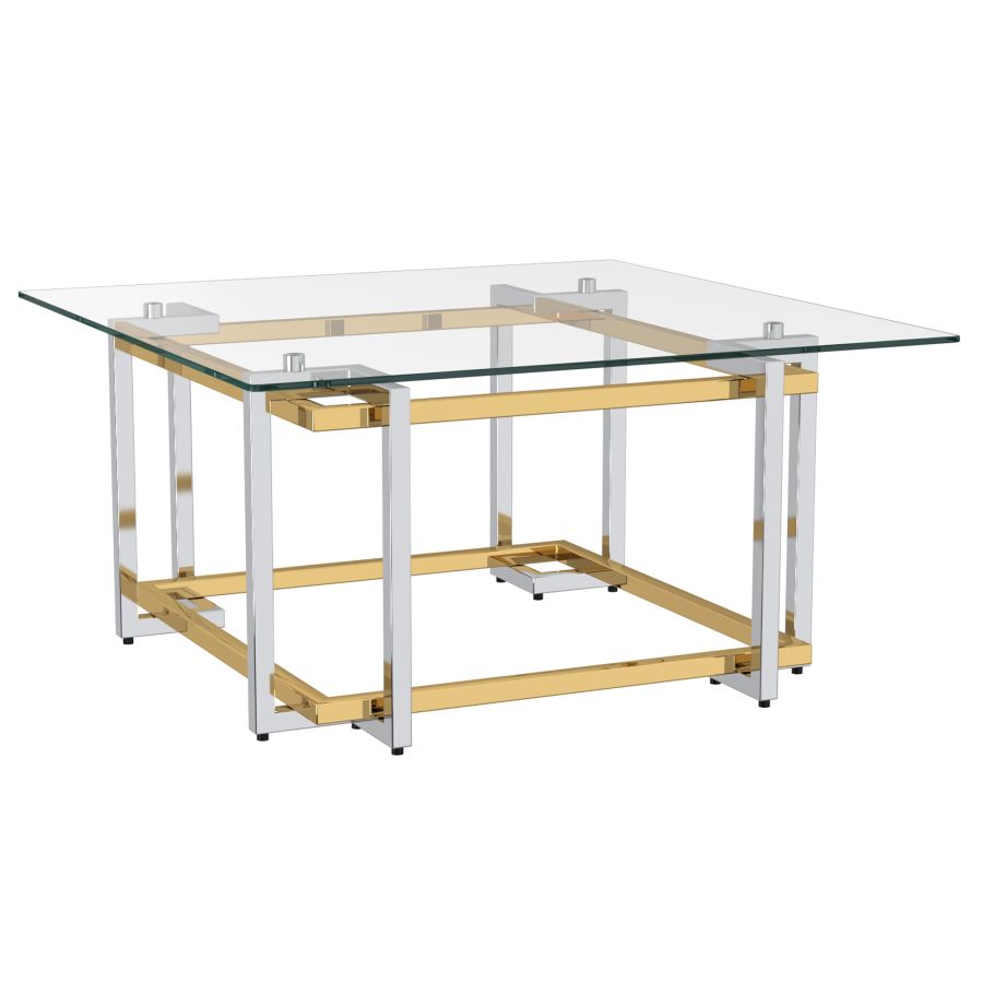 Table basse carrée Florina en argent et or