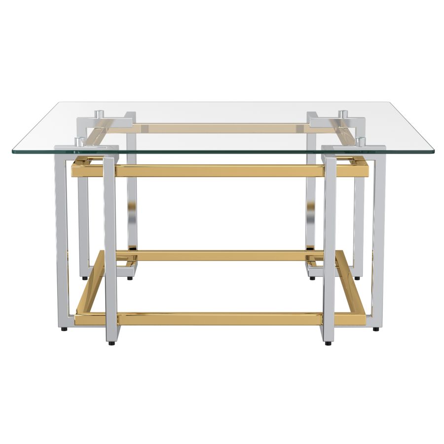 Table basse carrée Florina en argent et or