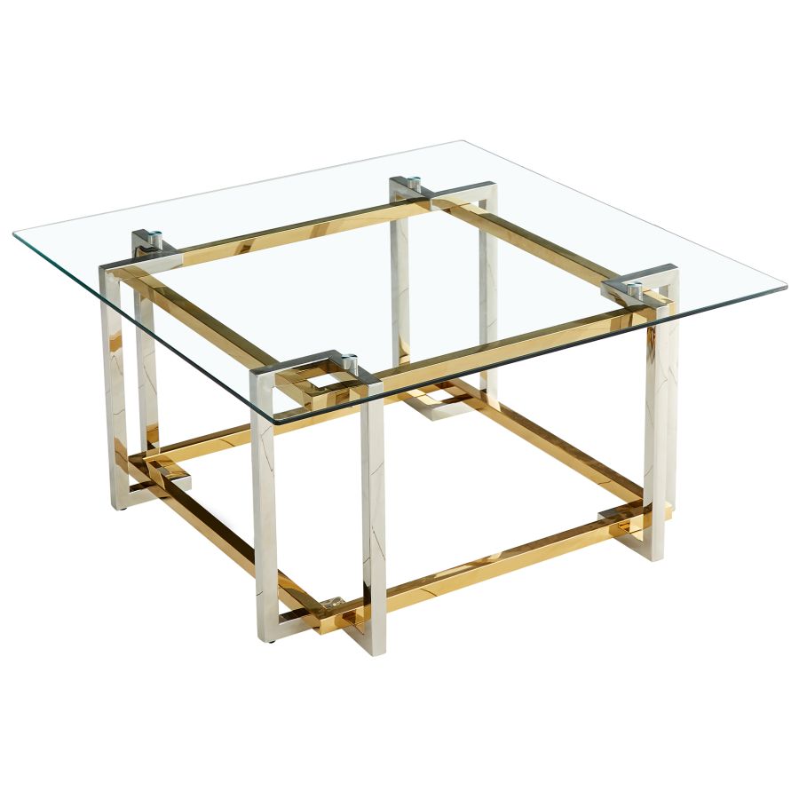 Table basse carrée Florina en argent et or