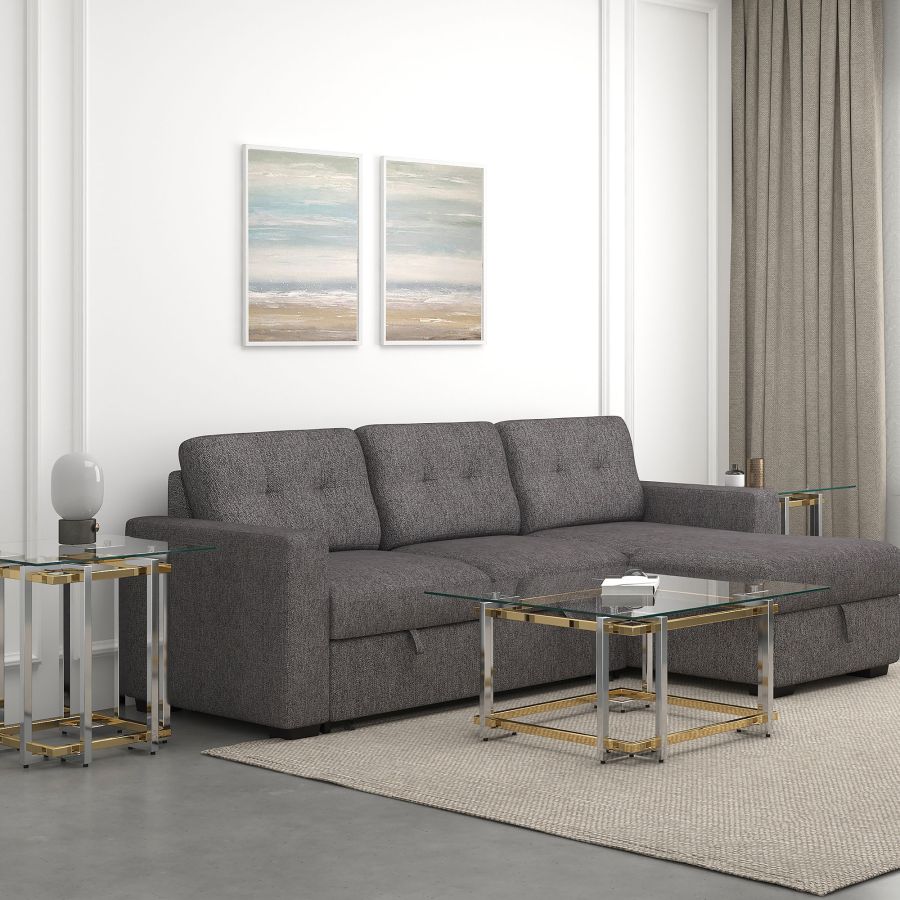 Table basse carrée Florina en argent et or