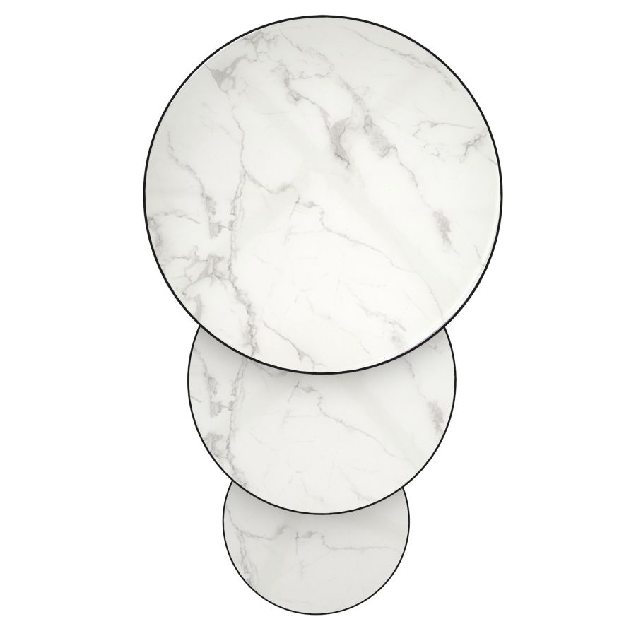 Ensemble de 3 tables basses rondes Darsh en faux marbre blanc