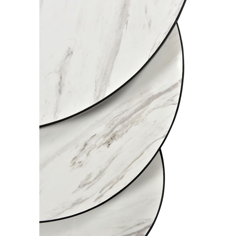 Ensemble de 3 tables basses rondes Darsh en faux marbre blanc