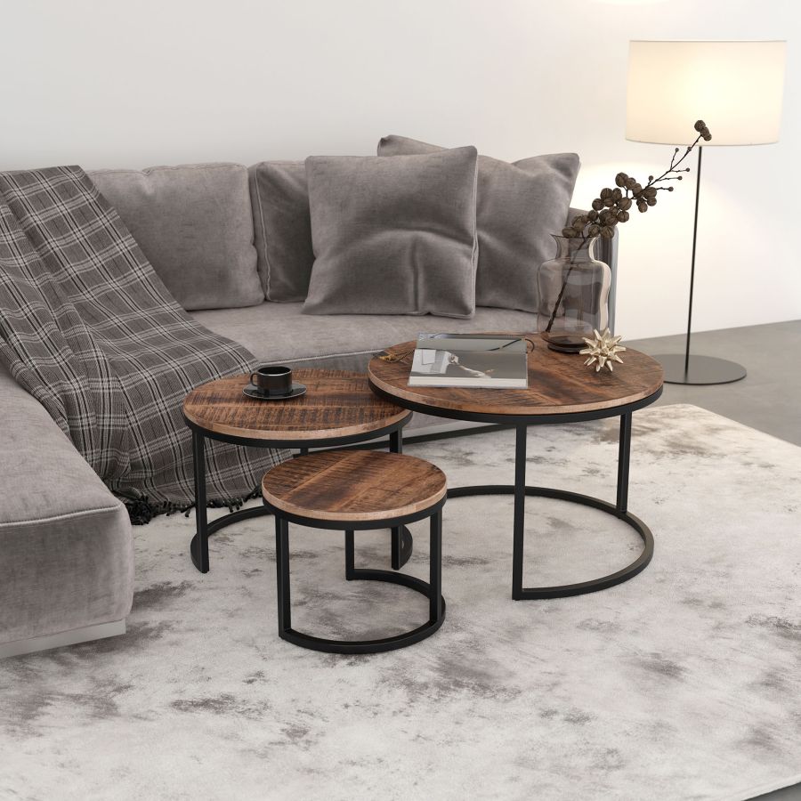 Ensemble de 3 tables basses Darsh en gris délavé