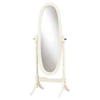 MIROIR - 59"H / CADRE BOIS OVALE BLANC ANTIQUE 