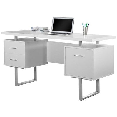 BUREAU D'ORDINATEUR - 60"L / BLANC / METAL ARGENT 