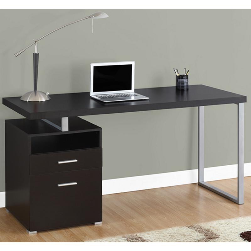 BUREAU D'ORDINATEUR - 60"L / ESPRESSO / METAL ARGENT 
